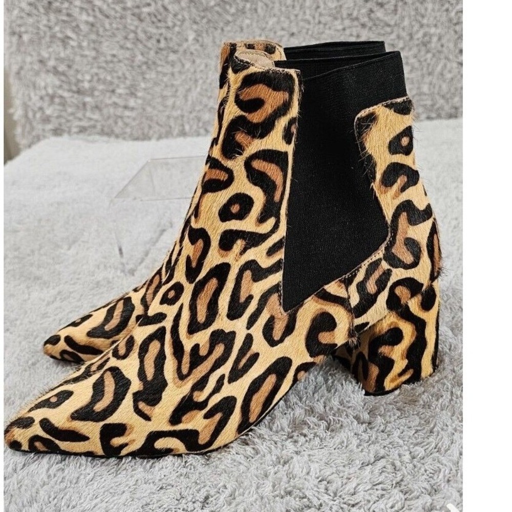 Linea Paolo Leopard Ankle Boots Calf Hair Exotic Chelsea Booties Women 6.5